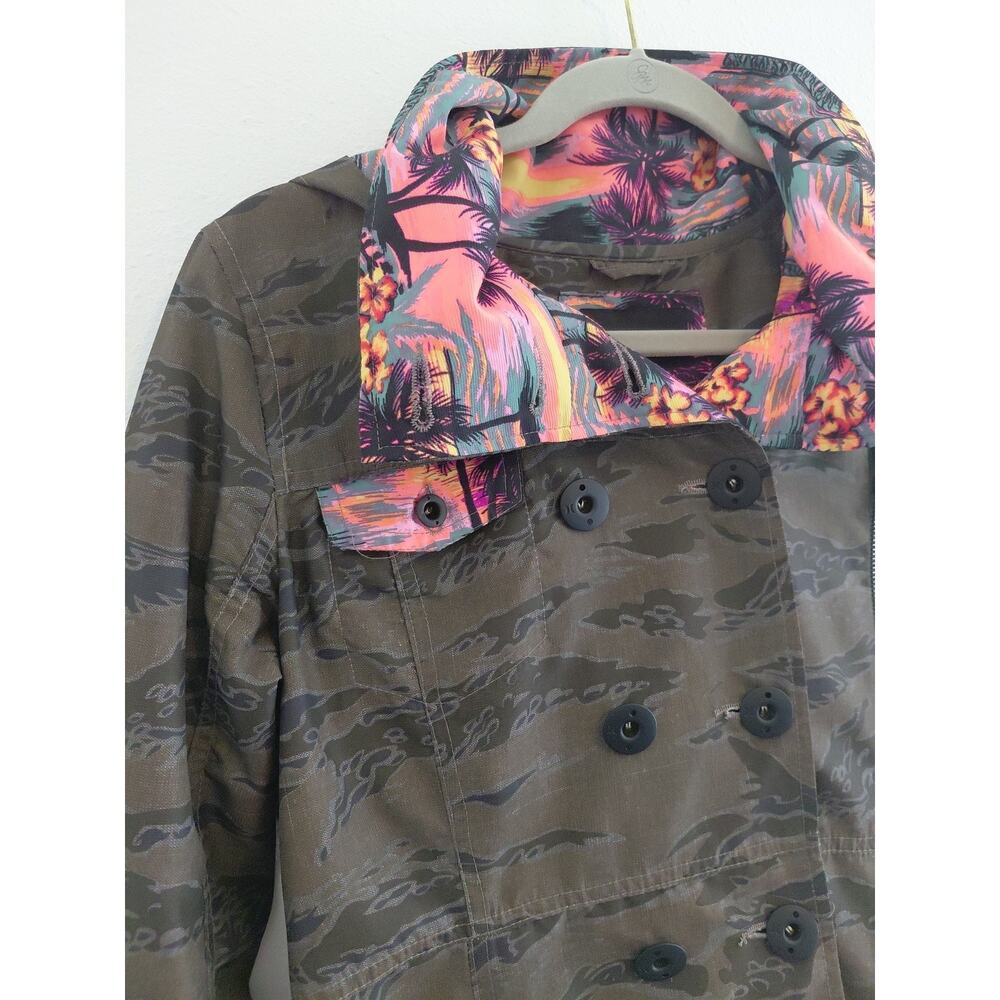 VTG Hurley Double Breasted Women LARGE Hood Camo VIVID Hawaiian Pink Y2K Skater - Picture 2 of 16